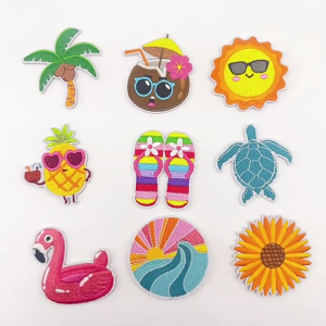 9Pieces Beach Theme Fabric Patches Iron On Adhesive Applique Embroidery Patches For Hat Backpack Kids Clothes Repair Work