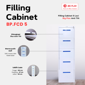 Big Plan Filling Cabinet Besi Baja 5 laci Putih | Lemari Arsip Besi | Filling Cabinet Terjangkau