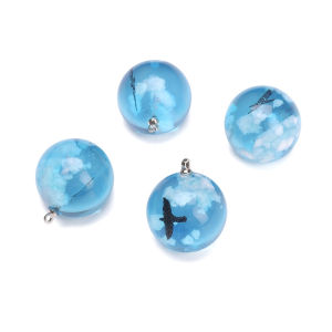 1PC Màu Xanh Bầu Trời Mây Trắng Nhựa hạt cườm tròn Mặt Dây Chuyền Treo Mặt Trăng Quyến Rũ Cho Hoa Tai Vòng Cổ Vòng Tay DIY đồ thủ công làm trang sức