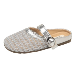 Summer Casual Cut-out Slippers with Toe Slippers Womens Flat Belt Buckle Breathable Lazy Semi-slippers