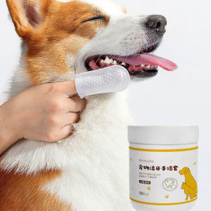 50pcs Pet Dental Wipes Dogs & Cats Oral Care Earwax Tear Stain Teeth Cleaning Pet Finger Toothbrush