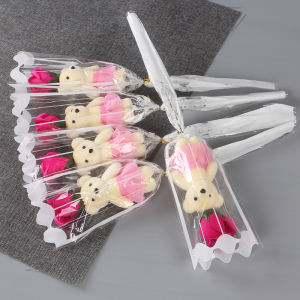 YESPERY Little Bear Bouquet Single Packaged Rose Bouquet with Bear Doll 2024 Wedding Flower Valentines Day Rose
