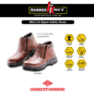 EEHIONG1977 Hammer King’s HK13013 HK 13013 Original Mid-cut Zipper Safety Boots Safety Shoes Safety Footwear (Brown) For Workmen Kasut Kerja Lelaki Berwarna Hitam 安全靴 安全鞋 工业鞋 铁鞋