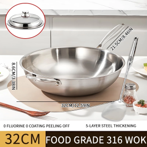 Uncoated 316 Stainless Steel Frying Pan – Universal for Gas & Electromagnetic Stoves Household Use