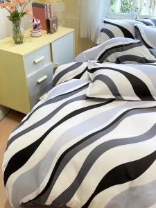 Black and White Striped Brushed Cotton Bedding Set of Four ins Simple Style Student Dormitory Bed Sheet and Duvet Cover Three-Piece Set LZD