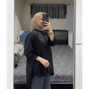 karina blouse linen-kemeja wanita lengan panjang-atasan wanita korean style