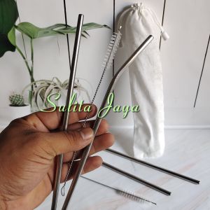 isi 12 set - souvenir pernikahan reusable stenlis straw set 3 in 1 / souvenir pernikahan sedotan stenlis kemasan pouch serut