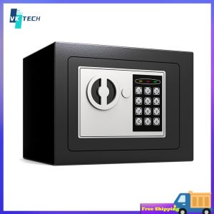 [ VKTECH ] Secure Digital Safe Box with Numeric Keypad and Keys for Hotel and Home Use Compact and Sturdy Black Finish