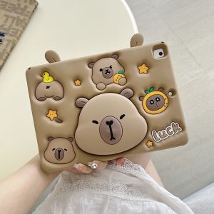 For IPad 9 8 7th Child Case for IPad Air 2 3 4 5 10.9 2026 Mini 6 Pro 11 Cute Kapibara Telescopic Bracket Tablet Protective Case2026