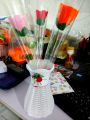 BUKET BUNGA MAWAR JINGGA 1 TANGKAI FLANEL ORANGE ROSE BUCKET PLASTIK HADIAH GIFT PALING MURAH. 