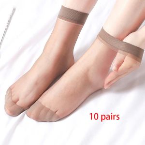 10Pairs/lot Black Skin Color Transparent Thin Women Crystal Silk Socks Nylon Fashion Ladies Female Summer Short Ankle Silk Socks