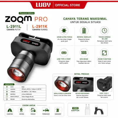 LUBY Senter Kepala Headlamp Laser LED 60W Zoom Pro Premium Edition Tahan Lama Rechargeable L-2911