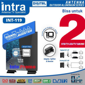 Antena Tv Luar Dalam Intra INT-119 Digital Analog Bisa 2 Tv STB Full HD Kabel Panjang 10M Original