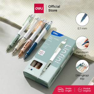 Deli Ballpoint Pen / Bolpoin Pulpen 0.7mm Tinta Biru Isi 12 pcs Penulisan Halus Pegangan Nyaman EQ18