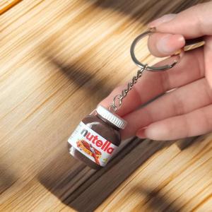 YAFEN 2Pcs Creative Simulation Hazelnut Chocolate Jam Bottle Keychain Couple Keyring Bag Pendant Car Key Holder Gifts