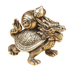 GAOSU Đồ cổ Tượng Rùa rồng Đồ thủ công Đồng Rùa rồng thu nhỏ Cổ điển Màu trơn Đồ trang trí động vật bằng đồng Đồ trang trí học tập