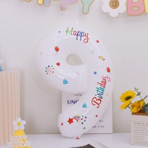 Balon Foil Angka 32 Inci Jumbo Warna Putih Motif Number Foil Balloon Dekorasi Pesta Ulang Tahun