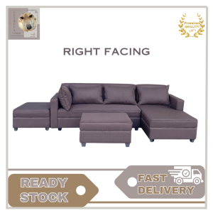 ELIJAH SOOTHING L-SHAPE SOFA WITH 2 OTTOMAN AND 4 PCS PILLOWS 5 INCHES FOAM THICK & PLASTIC FOOTINGS  - PEEWEES LOUNGE