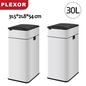 Plexor 2pcs 30L Smart Automatic Trash Can with Lid Motion Sensor Stainless Steel Garbage Can for Bedroom Bathroom Kitchen Office (Silver/White) -Receive in 2 Parcels
