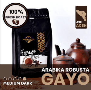 Kopi Gayo Aceh Arabika Robusta Blend Medium Dark Roast – Bold & Aromatik | Espresso Blend Gold 200g