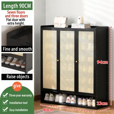 【On Hand】7 Layers Shoe Cabinet Wooden Door With Cover Rattan / Shoe Rack Bamboo Organizer