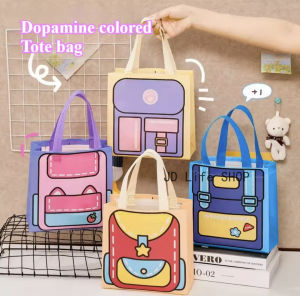 Cute School Bag Non-woven Stationery Toy Gift Packing Bag Cute Shopping Tote Candy Bag for Kids Birthday Party Decoration Cartoon Gift Tote Bags Children Candy Packaging Kids Fabric Waterproof Storage Reusable Pouch Party