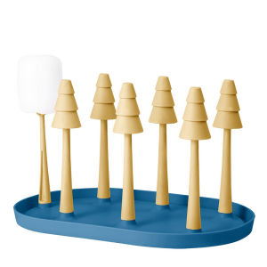 JustLiving Cup Rack with Cup Brush Glasses Holder Mugs Storage Multifunctional Kitchen Cups Drainer Rack Wine Glasses Cup Organiser with Drainage Tray Cup Upside Down Cup Holder