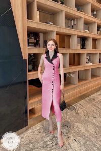 SG922 เดรสยาว ทรงคอปก แหวกหน้า มีกระดุมเรียงหน้าจริงถอดได้ เรียงยาว ทรงสวย