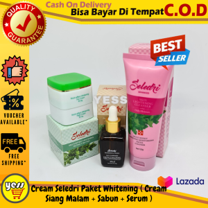 ( Gratis Masker Wajah ) Cream Seledri Paket Whitening ( Cream Siang Malam + Sabun Facial Cleanser + Serum ) COD