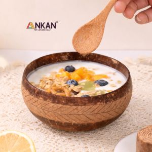Bát Gáo Dừa Khắc Lá Cọ Thủ Công – Đựng Ngũ Cốc Sinh Tố Chè Bánh Kẹo Mứt Tết Decor Spa