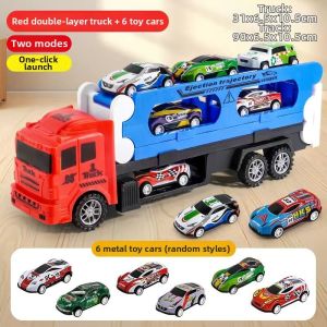 Childrens Tyrannosaurus Rex Slide Track Car - Foldable Spring-Loaded Storage Car Cargo Van with 6 PCs ejection folding alloy car set
