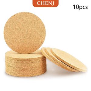 [COD] CHENJ แผ่นรองถ้วยไม้กลมธรรมชาติทนทานกันลื่นที่รองแก้วชากาแฟที่วางเครื่องดื่มสำหรับตกแต่งโต๊ะอุปกรณ์บนโต๊ะอาหารแบบ DIY 10ชิ้น