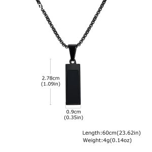 Kemstone Mens Stainless Steel Black Acrylic Rectangle Pendant Necklace