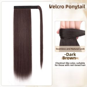 OMQAIO Nối tóc Tóc đuôi ngựa dài thẳng Clip Ins Tổng hợp Tóc giả đuôi ngựa nhiều lớp Thanh lịch Lông xù Quấn quanh tóc đuôi ngựa dành cho phụ nữ