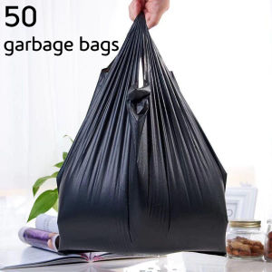 15/50PCS Disposable Garbage Bag Drawstring Tank Thickened Kitchen Garbage Bag Disposable Plastic Waste Liners for Office