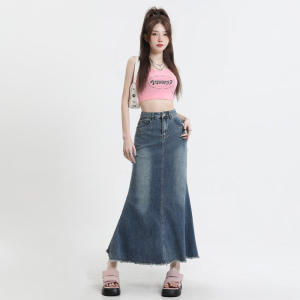 S-7XL Plus Size 25-40 Korean Women Fashion High Waist Fishtail Denim Skirt Elegant  Versatile A Line Long Skirt Mid Length Skirts