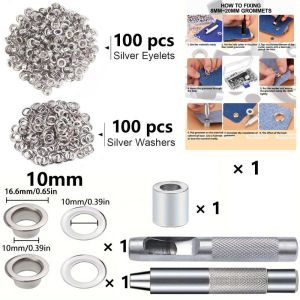 100PCS Metal Eyelet Grommet Kit Set with Punch Tool Anti Rust No Sharp Edge for Canvas Bag and Shoes
