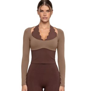 Halter Neck Long Lace Top Fake Two-Piece Yoga Wear Slim Fit Outdoor Sports Fitness Long Sleeve Fashion Tights Compression Pants2026