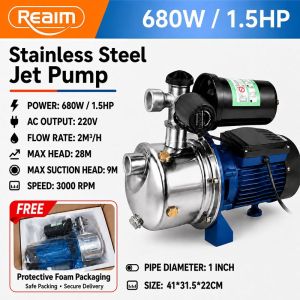 REAIM 2HP Stainless Steel Automatic Jet Pump 60Hz 220V Self-priming Water Pressure Booster Pump 40m Head Lift for Household Well Water