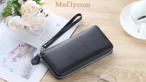 Womens Wallet  RFID  Shield   Genuine Leather Wrap-around Zipper Wallet   Clutch   Travel Long Wallet   Womens