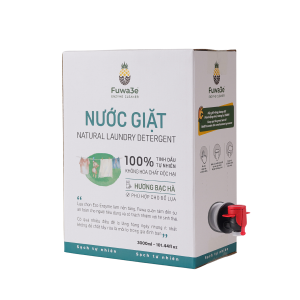 [Nước giặt sinh học FUWA3e] - Nước giặt hương  Bạc hà - An toàn lành tính tinh dầu thiên nhiên - Can 4.06L / Hộp 3Lit