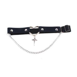 Punk Heart Shape Faux Leather Leg Rings Harness with Adjustable Fit and Star Chain Pendant Thigh Garter Belt for Women