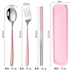 3 Pcs Set Sendok Alat Makan Cutlery Korea Garpu Sumpit Set Box Stainless Steel Travel Silver Gold Peralatan Makan Korea