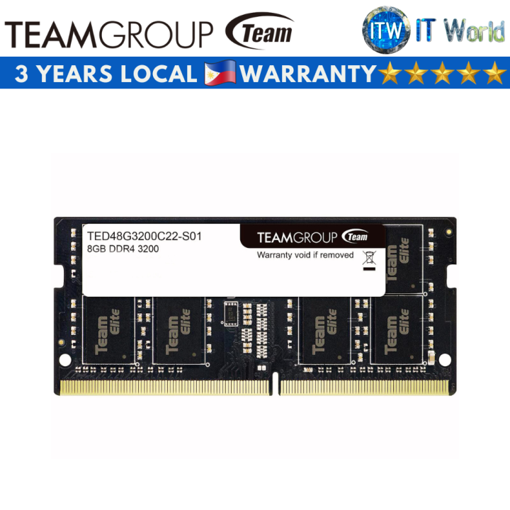 Itw Teamgroup Elite 8GB (1x8GB) DDR4-3200Mhz CL22 SODIMM Memory  (TED48G3200C22-S01)