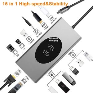 15 IN 1 USB C HUB Type C to HDMI-compatible USB 3.0 Adapter Type C HUB Dock for MacBook Pro Air USB C Splitter 扩展坞