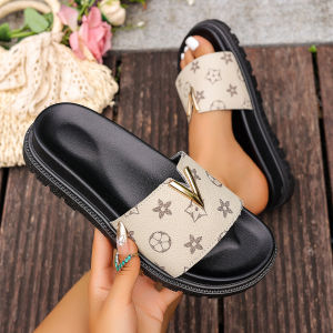 Free Shipping Summer New Thick-Soled Slip-On Sandals For Women Featuring A One-Strap Design Comfortable Fashionable And Versatile Available In Stock