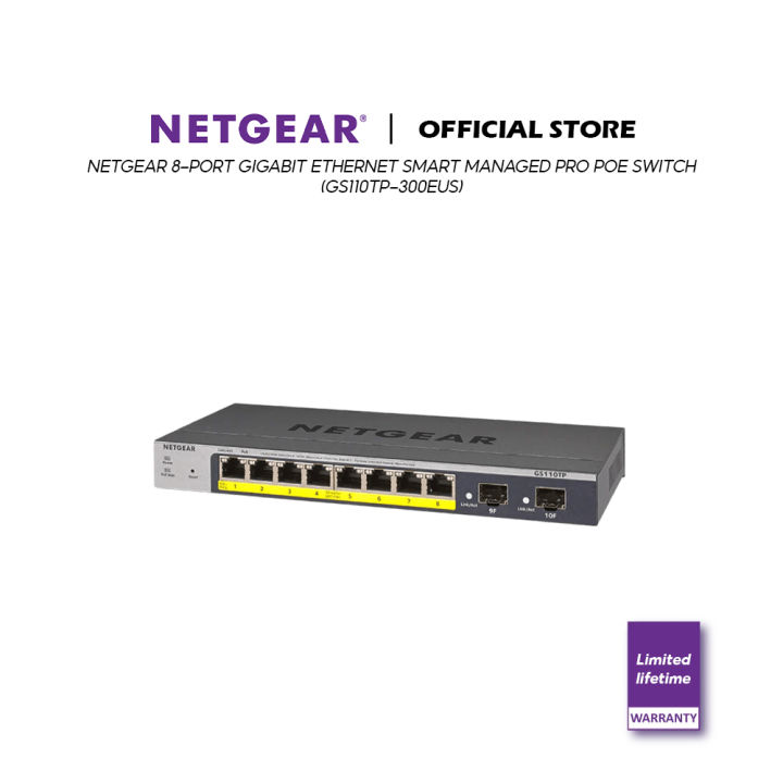 Netgear 8-Port Gigabit Ethernet Smart Managed Pro PoE Switch (GS110TP ...