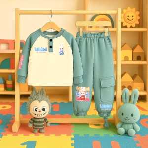 One Set Anak Perempuan Labubu Lengan Panjang Celana Joger 3-12 Tahun