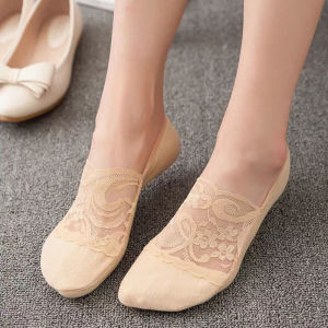 1Pair Women Breathable Lace Mesh Invisible Socks Spring Summer Thin Soft Comfortable Anti Slip Cotton Casual Socks