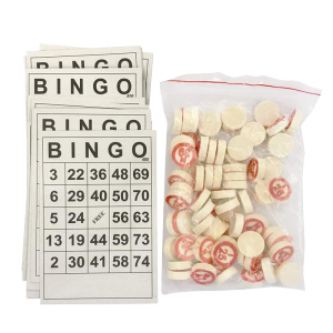 40 Buah Bingo Card Kartu Bingo Ukuran Besar Dengan 75 Buah Catur Kayu
